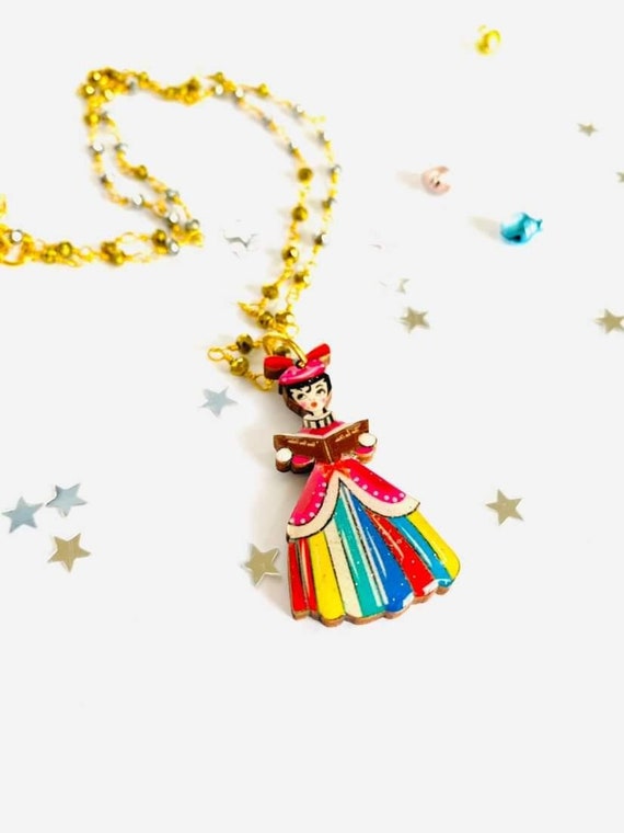 Rosie Rose Parker Christmas Caroling Woman Retro Acrylic Necklace