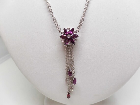 LOCCAI Signed 18KT White Gold, Diamond, and Rhodolite Necklace