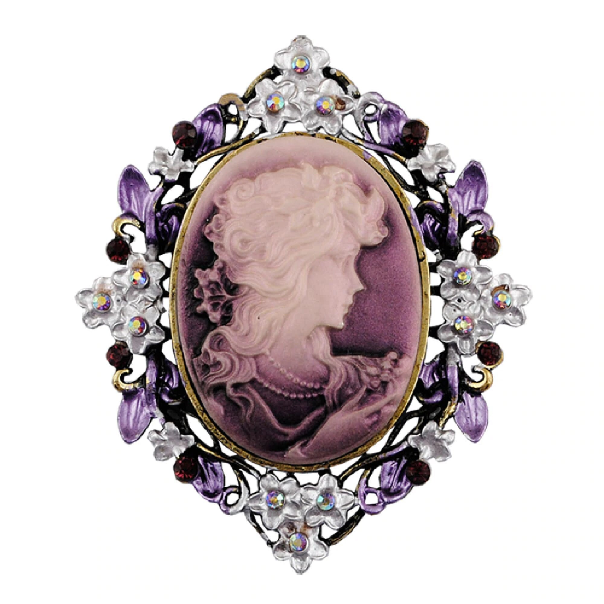 purple cameo brooch