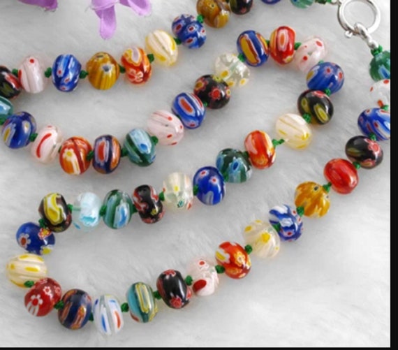 Lovely Millefiore Rainbow Art Glass Beaded Necklace