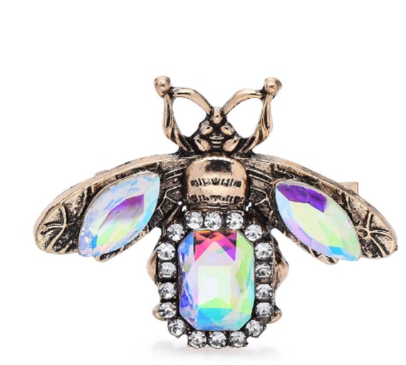 Gorgeous Aurora Borealis Crystal Insect Bee Brooch Pin