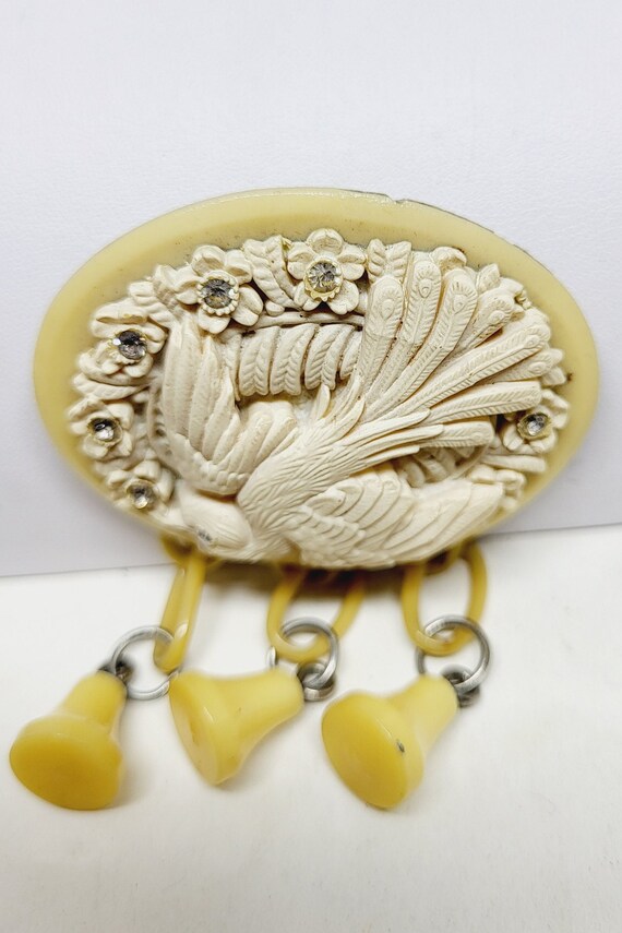 Gorgeous Vintage Celluloid and Crystal Dove Wedding Brooch