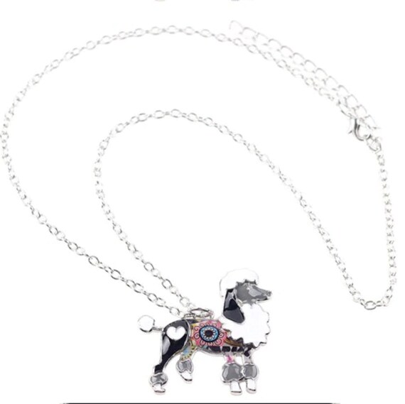 Adorable Black and White Enamel Poodle Necklace