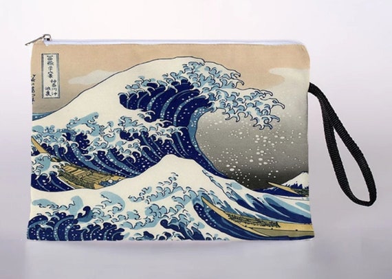 Lovely Great Wave Off Kanagawa Wristlet Zippered Pouch Cosmetic Bag