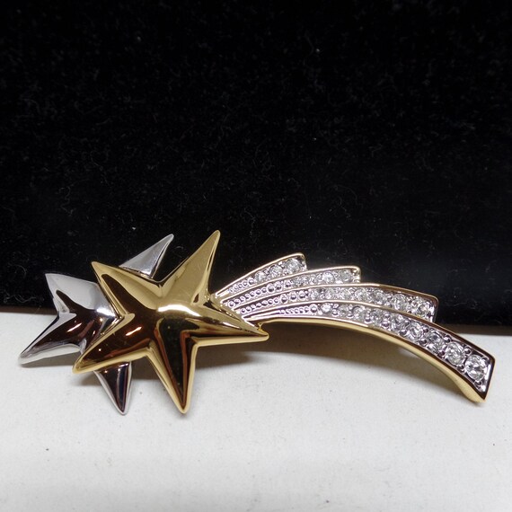 Gorgeous Vintage Silver & Gold Crystal Shooting Star Brooch