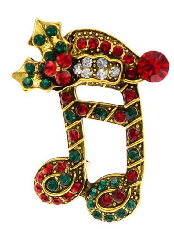 Lovely Crystal Holiday Music Note Pin