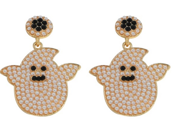 Adorable Pearl Ghost Halloween Dangle Earrings