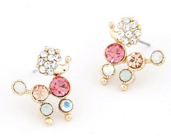 Adorable Pink Crystal Poodle Stud Earrings!