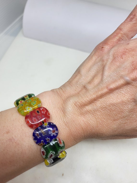Millefiore Art Glass Stretch Bracelet