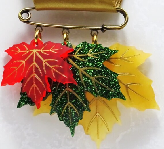 Miss J Acrylic Couture Autumn Maple Leaf Brooch Pin