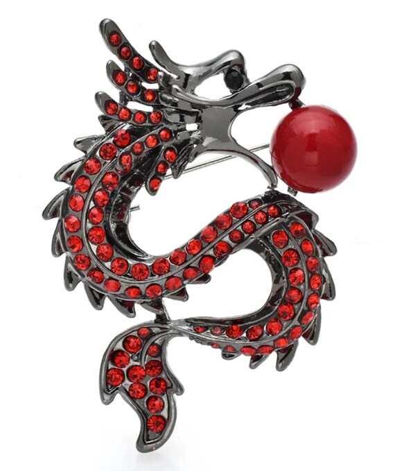 Fabulous Red Crystal Dragon Brooch Pin