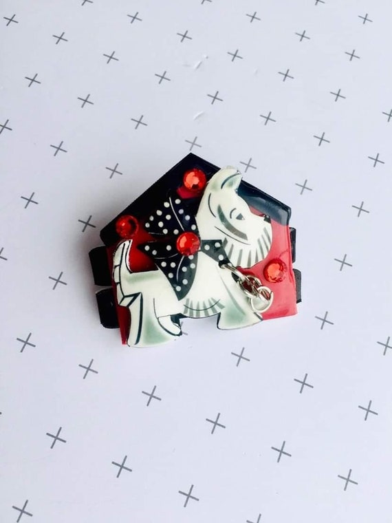 Rosie Rose Parker Scotty Dog Retro Acrylic Brooch Pin