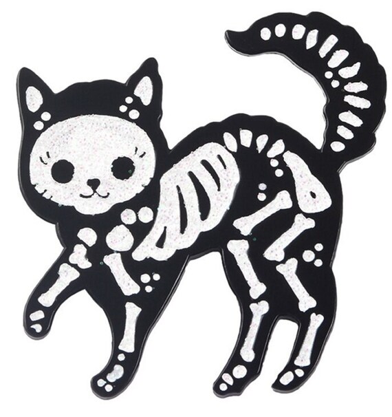 Adorable Enamel Skeleton Cat Pin