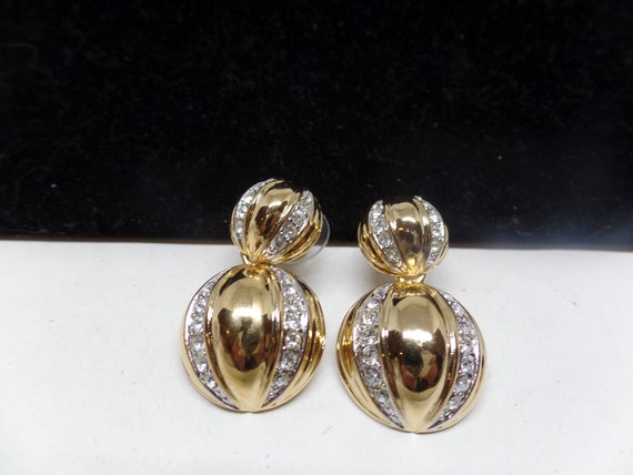 Gorgeous Vintage Crystal Domed Circle Pierced Earrings! New Old Stock