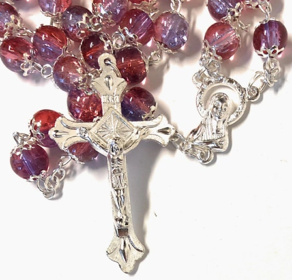 Gorgeous Red & Purple Art Glass Beaded Rosary