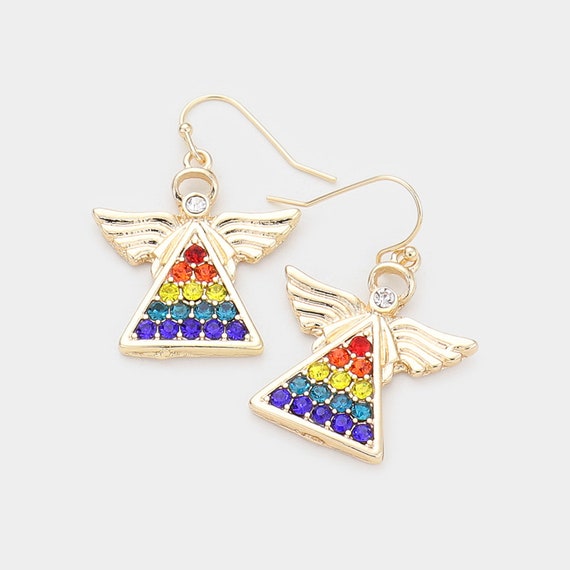 Rainbow Crystal Angel Drop Earrings