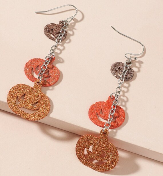 Adorable Glitter Acrylic Pumpkin Dangle Earrings