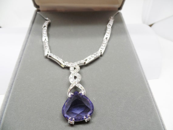 NOLAN MILLER Signed Purple Crystal Drop Necklace with Original Box