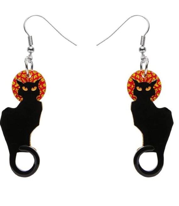 ERSTWILDER Le Chat Noir Acrylic Dangle Earrings Art Nouveau Collection!