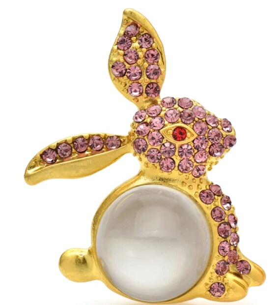 Gorgeous Show-stopping Pink Crystal Jelly Belly Bunny Rabbit Brooch Pin