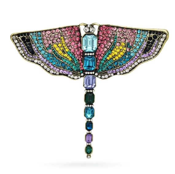 Show-Stopping Massive Rainbow Crystal Insect Dragonfly Brooch