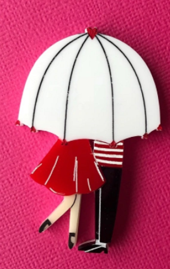 DAISY JEAN Lovers in the Rain Acrylic Valentine Brooch