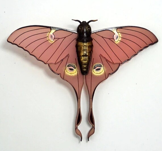 MISS J Acrylic Couture Luna Moth Blush Pink Brooch Pin