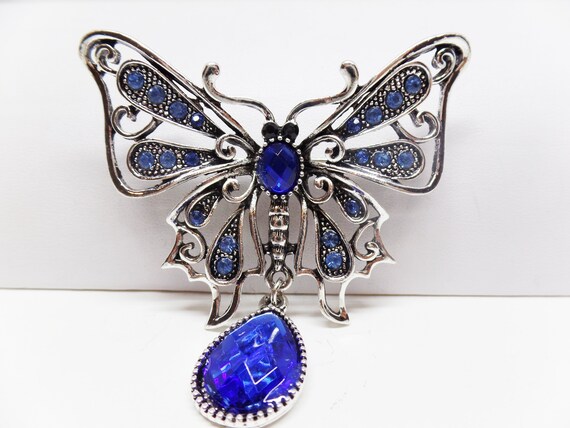 Gorgeous Blue Crystal Drop Butterfly Brooch Pin Pendant
