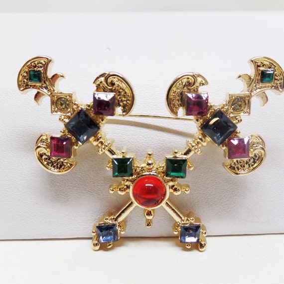 Lovely Rainbow Crystal Double Sword Baroque Style Brooch Pin