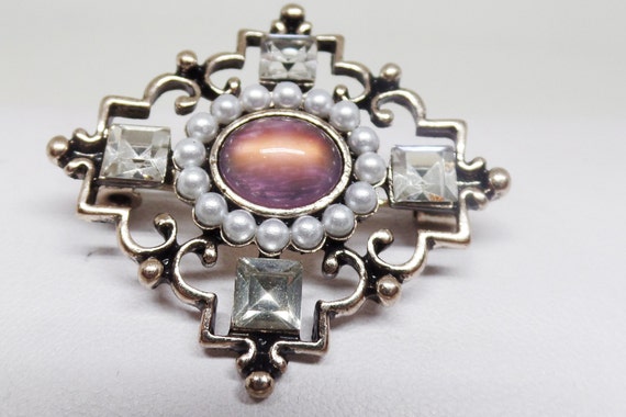 Lovely Crystal & Pearl Maltese Cross Pin