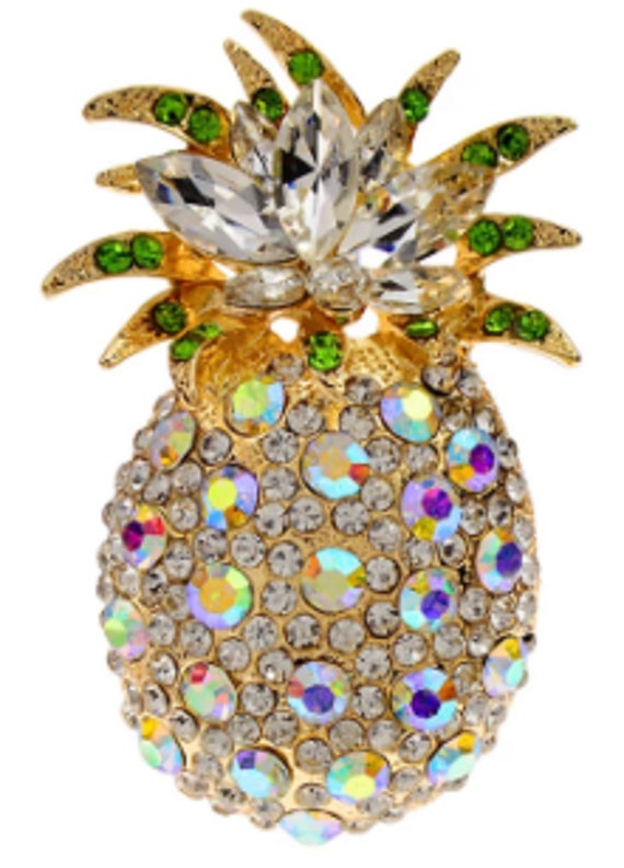 Spectacular Aurora Borealis Crystal Pineapple Fruit Brooch