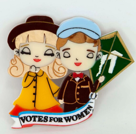 DAISY JEAN Mary Poppins Let's Go Fly a Kite Votes for Women Acrylic Brooch