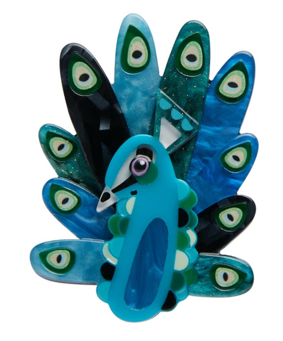 ERSTWILDER Pete Cromer The Picturesque Peacock Acrylic Brooch Pin!