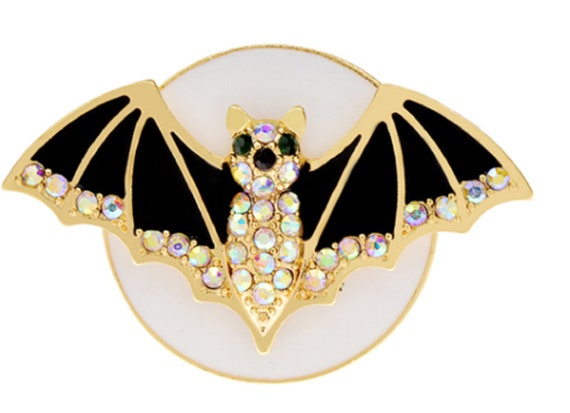 Gorgeous Aurora Borealis Crystal & Enamel Bat Brooch