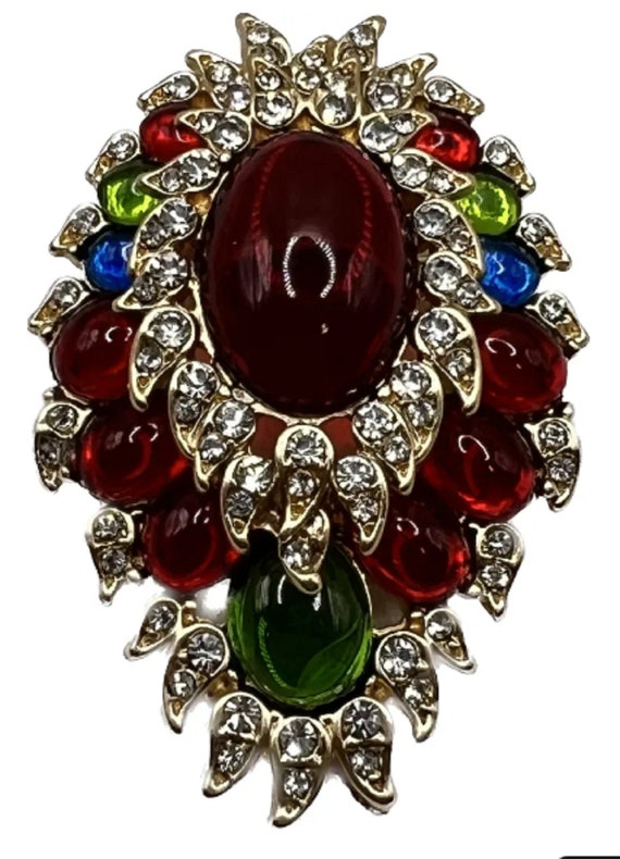 Gorgeous Multi Crystal Cabochon Brooch Pin