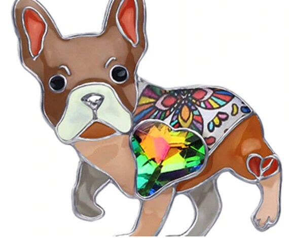 Adorable Enamel & Crystal French Bulldog Necklace