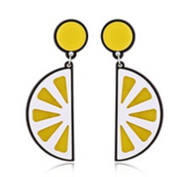 Adorable Yellow Acrylic Lemon Slice Earrings