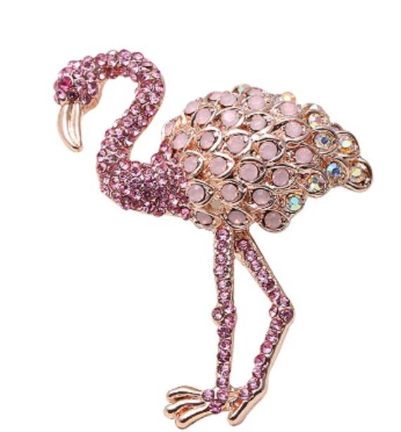 Gorgeous Pink Aurora Borealis Crystal Flamingo Bird Brooch Pin