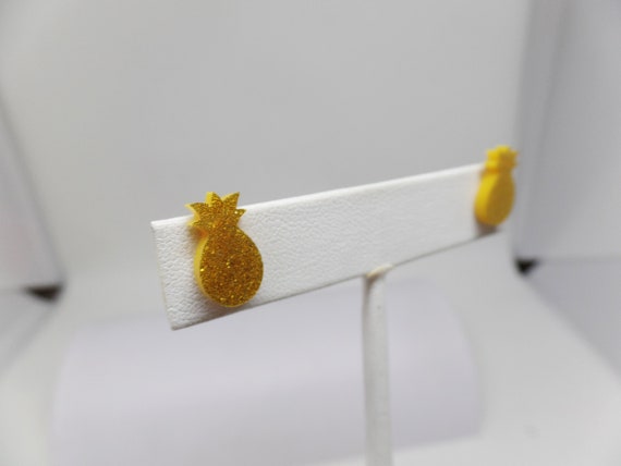Adorable Yellow Glitter Acrylic Pineapple Stud Earrings
