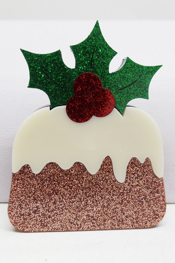 CLEARANCE Adorable Acrylic Plum Pudding Holiday Christmas Brooch Pin Limited Edition
