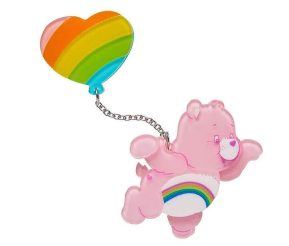 ERSTWILDER Care Bears Collection Pink Cheer Bear in the Sky with Rainbow Balloon Acrylic Brooch Pin