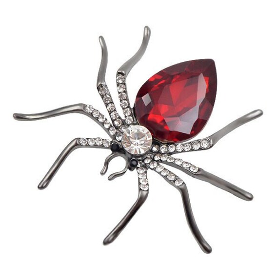 Fabulous Red Crystal Spider Brooch