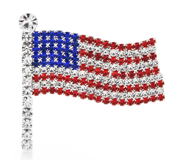 Red, White, and Blue Crystal American Flag Brooch