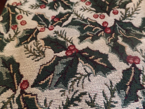Fabulous Vintage Holly Tapestry 72" Square Table Runner-New Old Stock