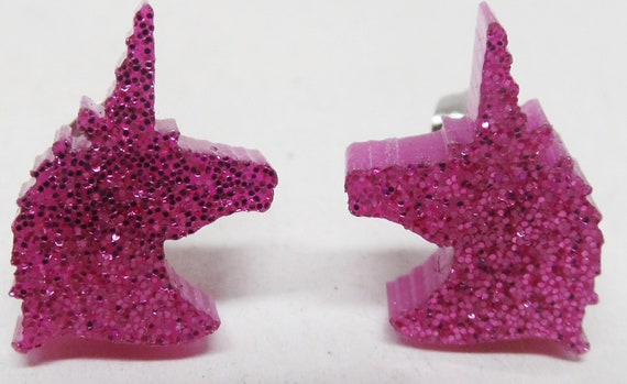 Adorable Pink Glitter Acrylic Unicorn Stud Earrings