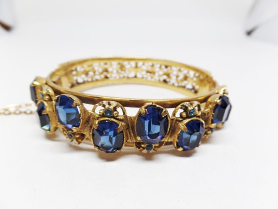 Gorgeous Vintage Czech Crystal & Enamel Hinged Bangle Bracelet