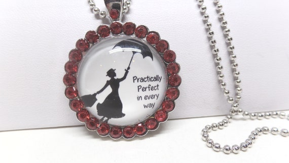 Practically Perfect in Every Way Red Crystal Mary Poppins Necklace