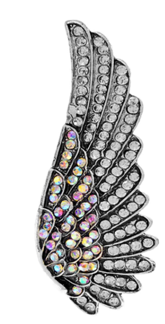 Gorgeous Aurora Borealis Crystal Angel Wing Brooch