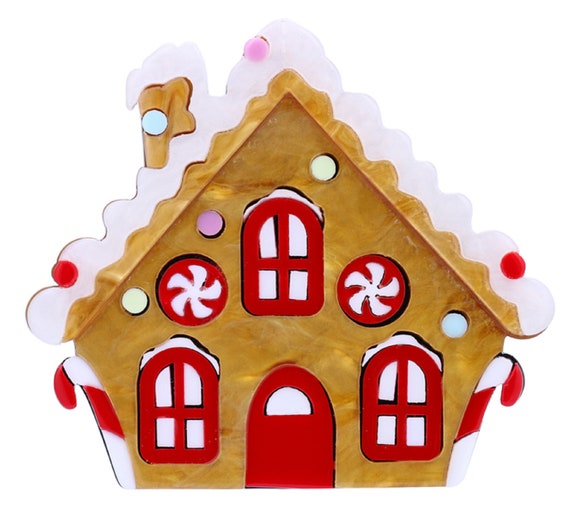 Adorable Acrylic Gingerbread House Holiday Christmas Brooch Pin
