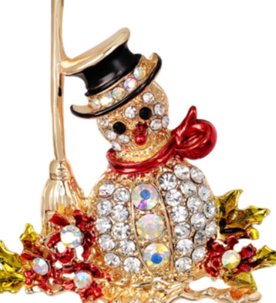 Gorgeous Aurora Borealis Crystal Snowman Holiday Brooch!